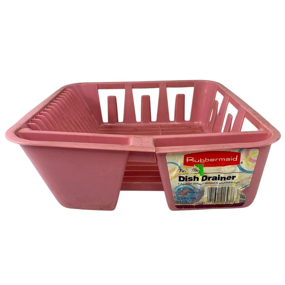 Vintage 1993 Rubbermaid Plastic Dish Drying Rack Dusty Rose Pink 14 x 12.5